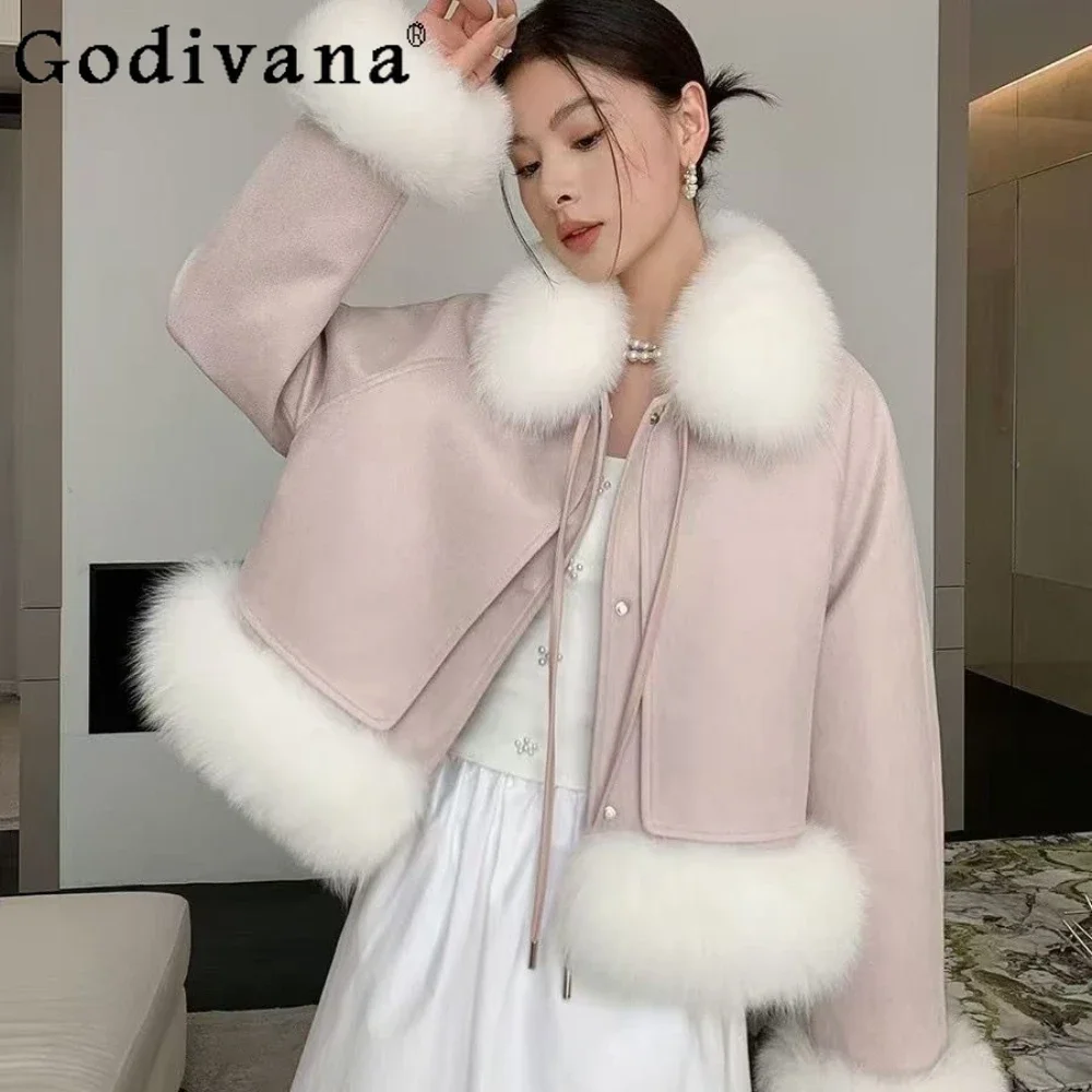 Fox Fur Coatผู้หญิง2024ฤดูหนาวใหม่หนังลงขนสัตว์แบบบูรณาการเป็ดสีขาวลงเสื้อแจ็คเก็ต