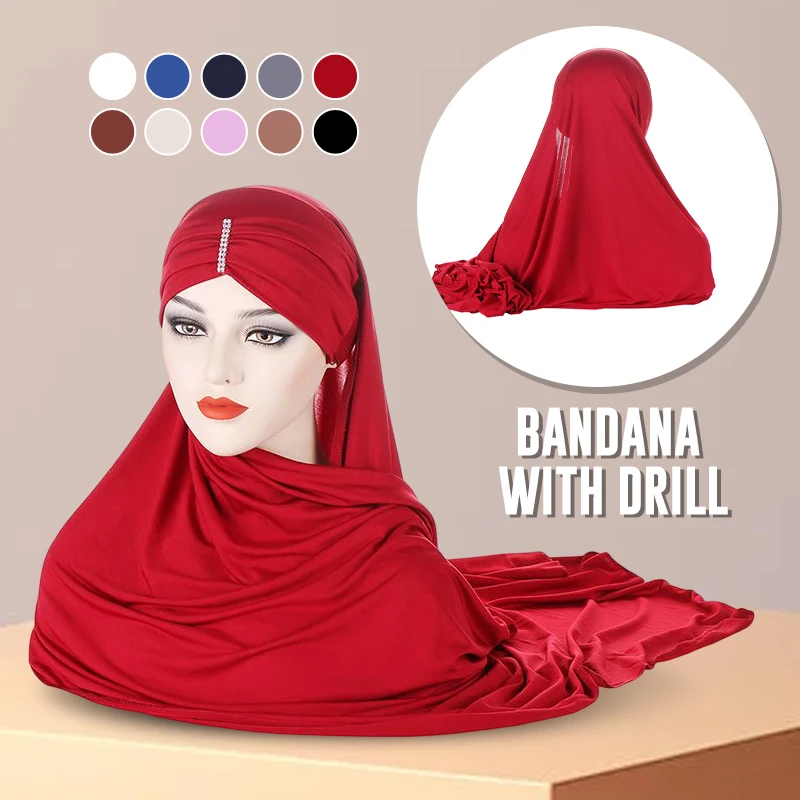 Vrouwen Moslim Hijab Lange Sjaal Effen Kleur Moslim Sjaal Headwrap Islamitische Sjaals Volledige Cover Wrap Hoofddoek Tulband Caps Sjaal