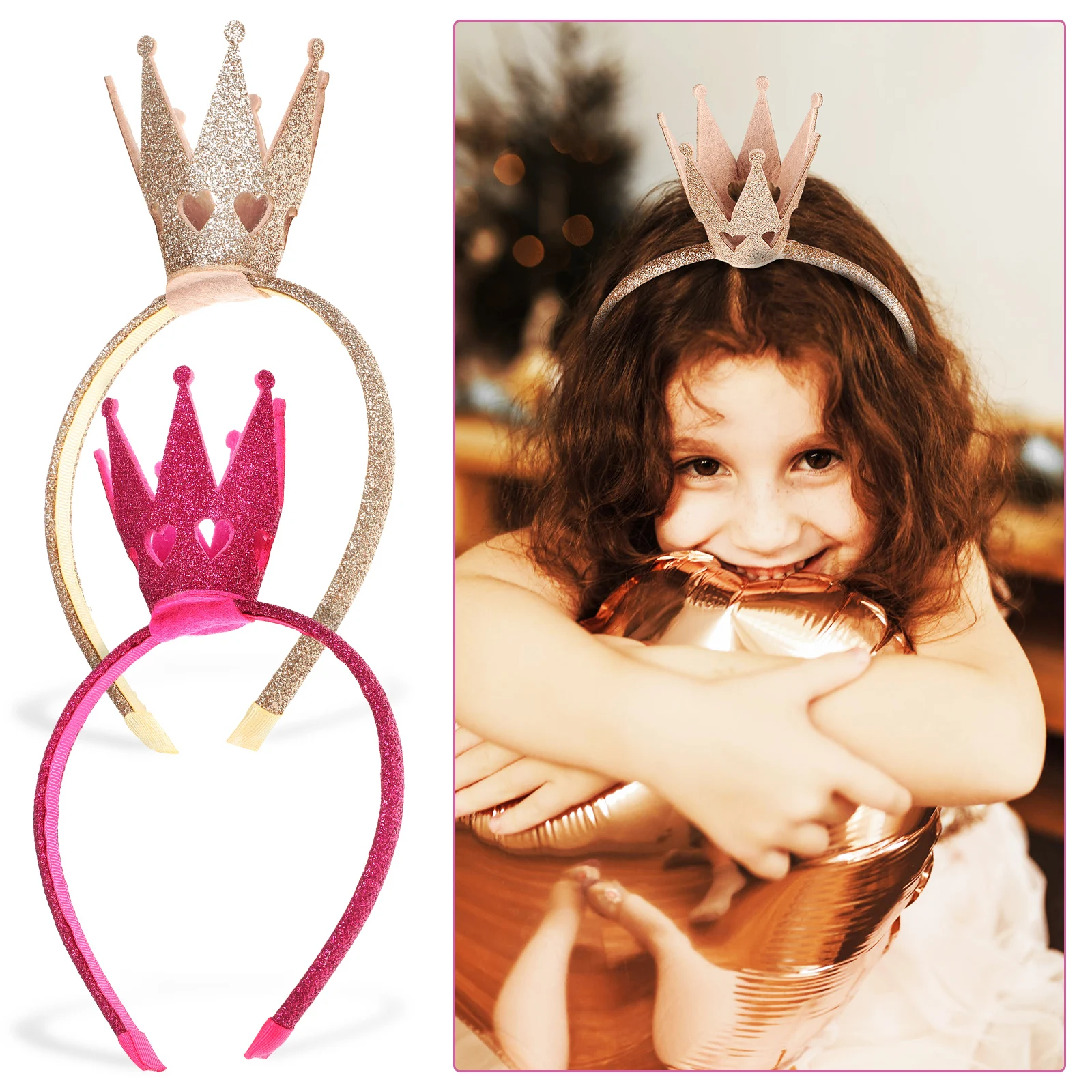 

2 Pcs Crown Headband for Girls Shining Plum Hair Accessories Party Hat Fabric Birthday Toddler Baby Girl