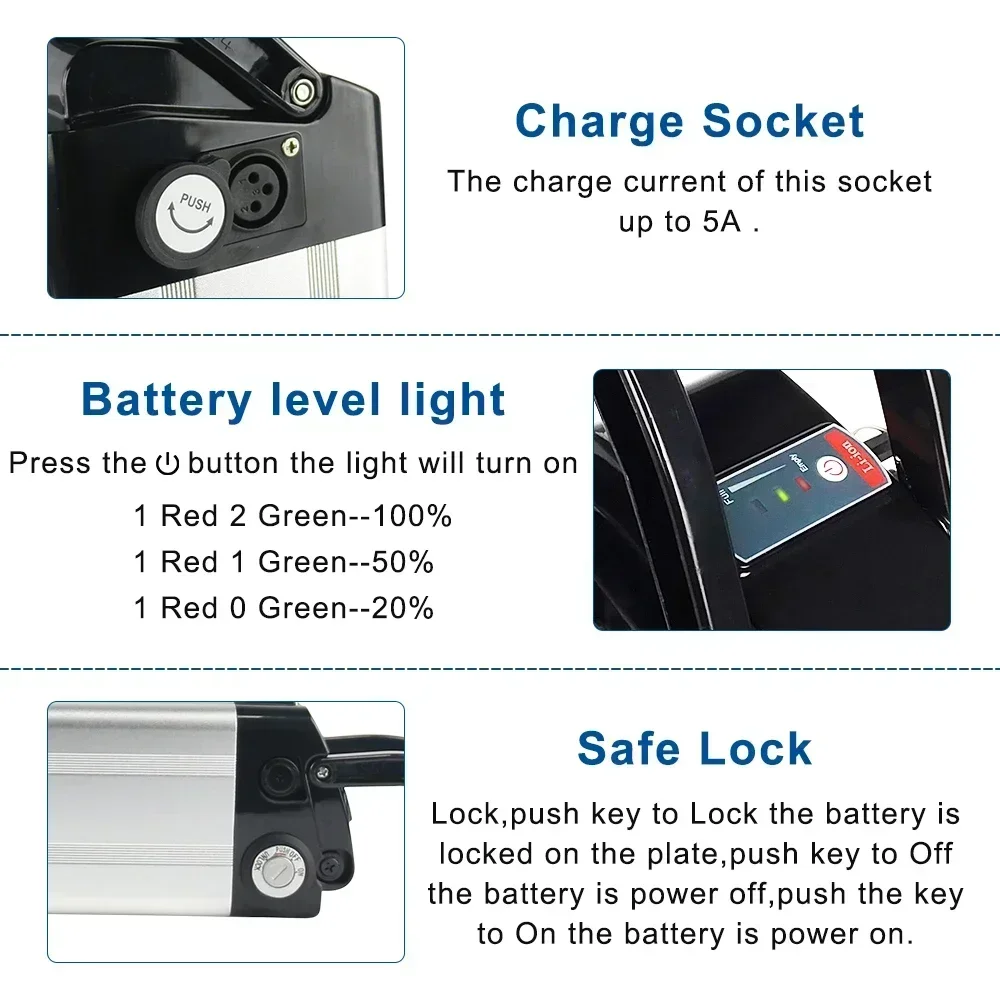 36V 48V 11/13/15/17/20AH Silver Fish Lithium ion Battery 800W 1000W, 18650 Battery Pack+Charger