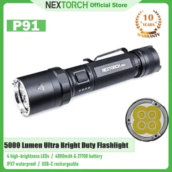 NEXTORCH P91 5000 lumen high brightness flashlight 4 LEDS Rechargeable tactical flashlight Built-in temperature control system
