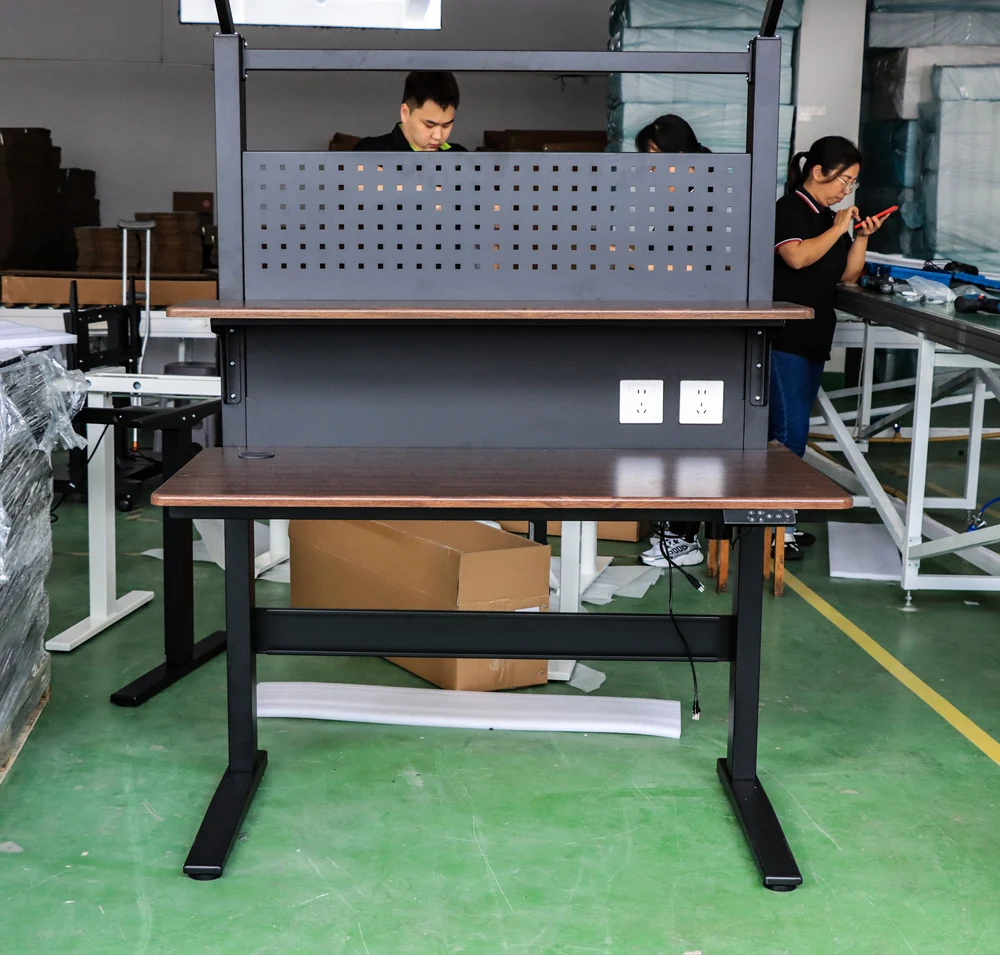 Height Adjustable Floor Standing Work Table Heavy Duty Workbench Metal Frame Wood Operation Work Bench - view 4
