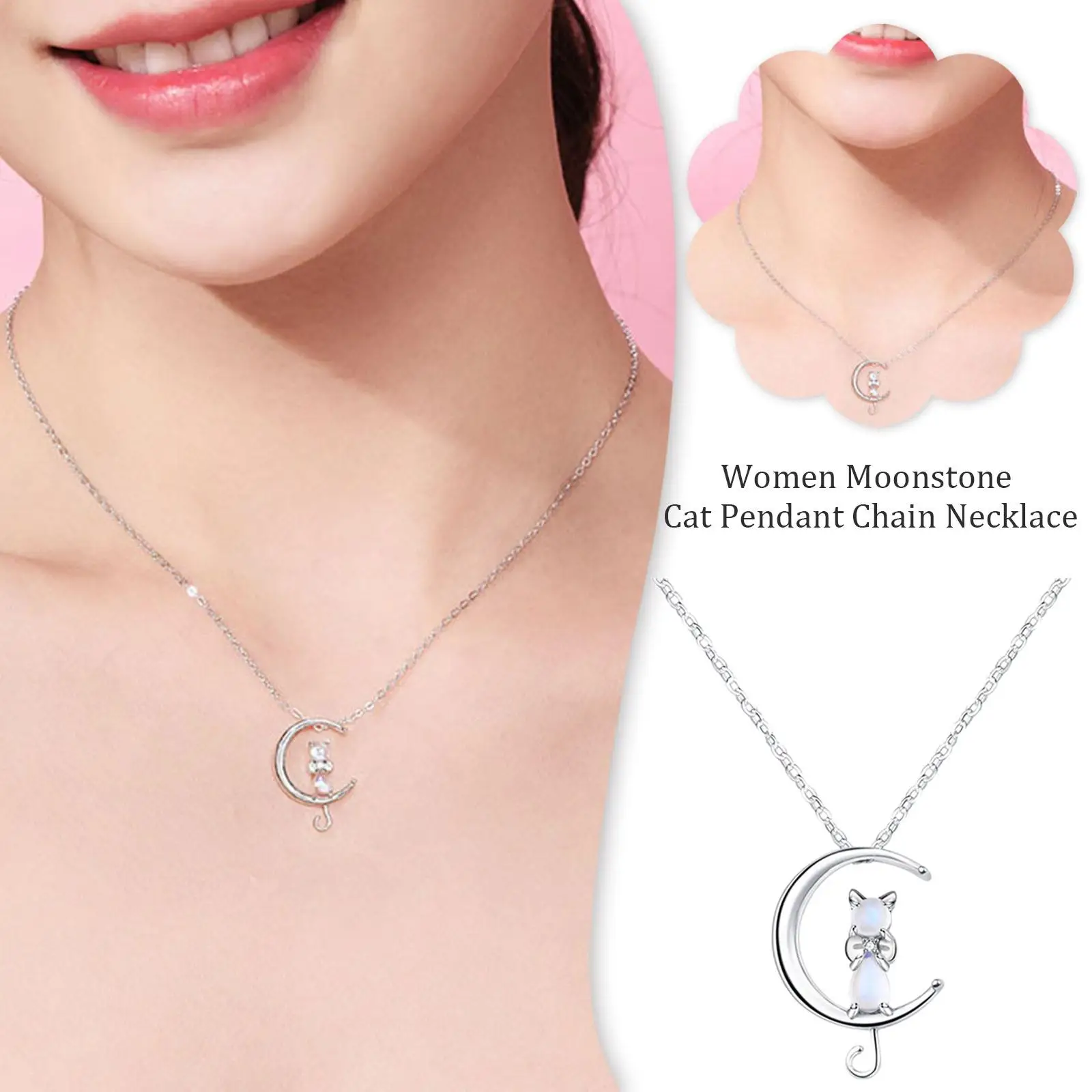 Moon Cat Exquisite Crystal Pendant Necklace Moonlight Luxury Chain Neck Wind Design Cool Light Stone Women's Niche Q6E6