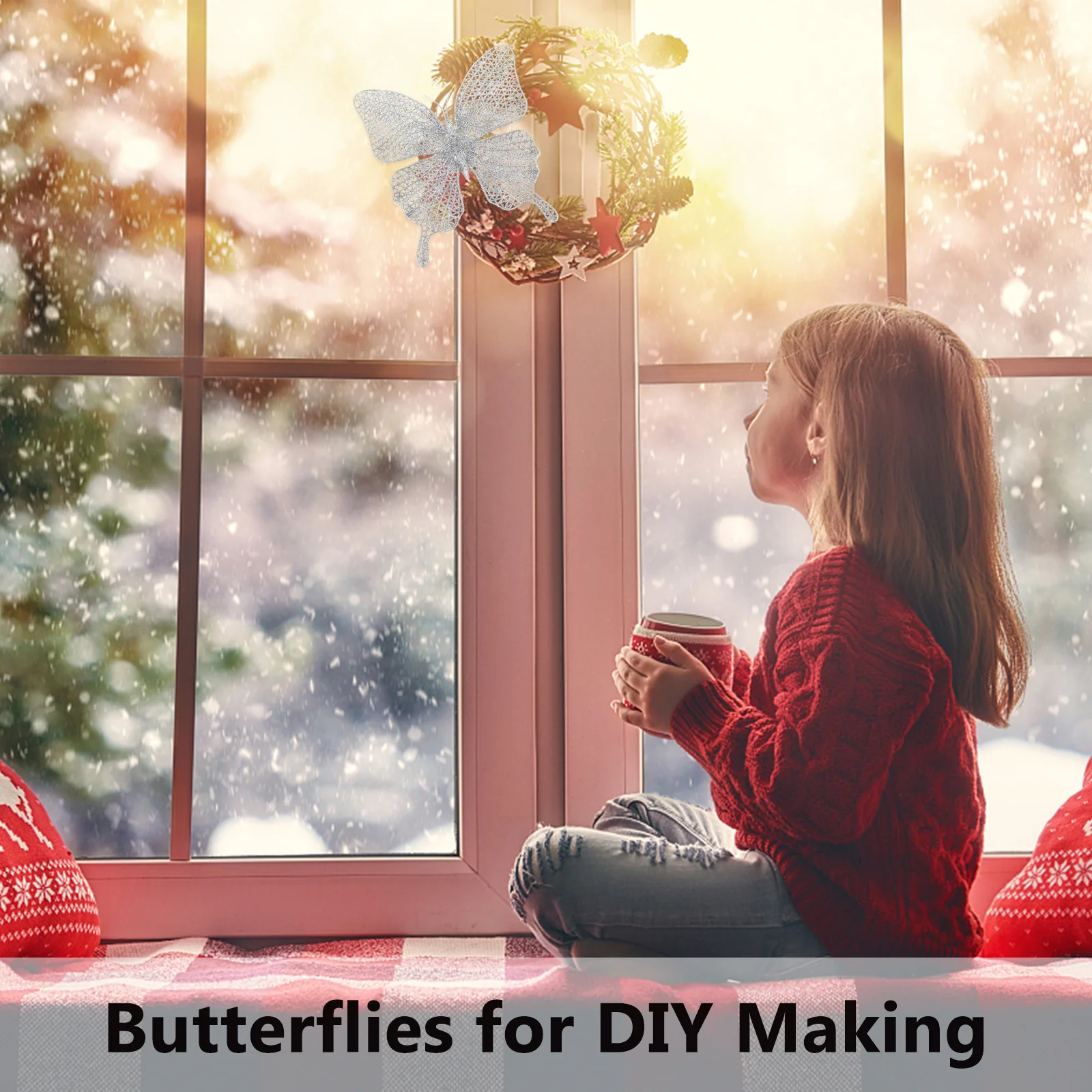 

6Pcs Glitter Powder Christmas Butterflies Hollow-Out Decor for Xmas Tree Wreath DIY Party Artificial Butterflies Decorations