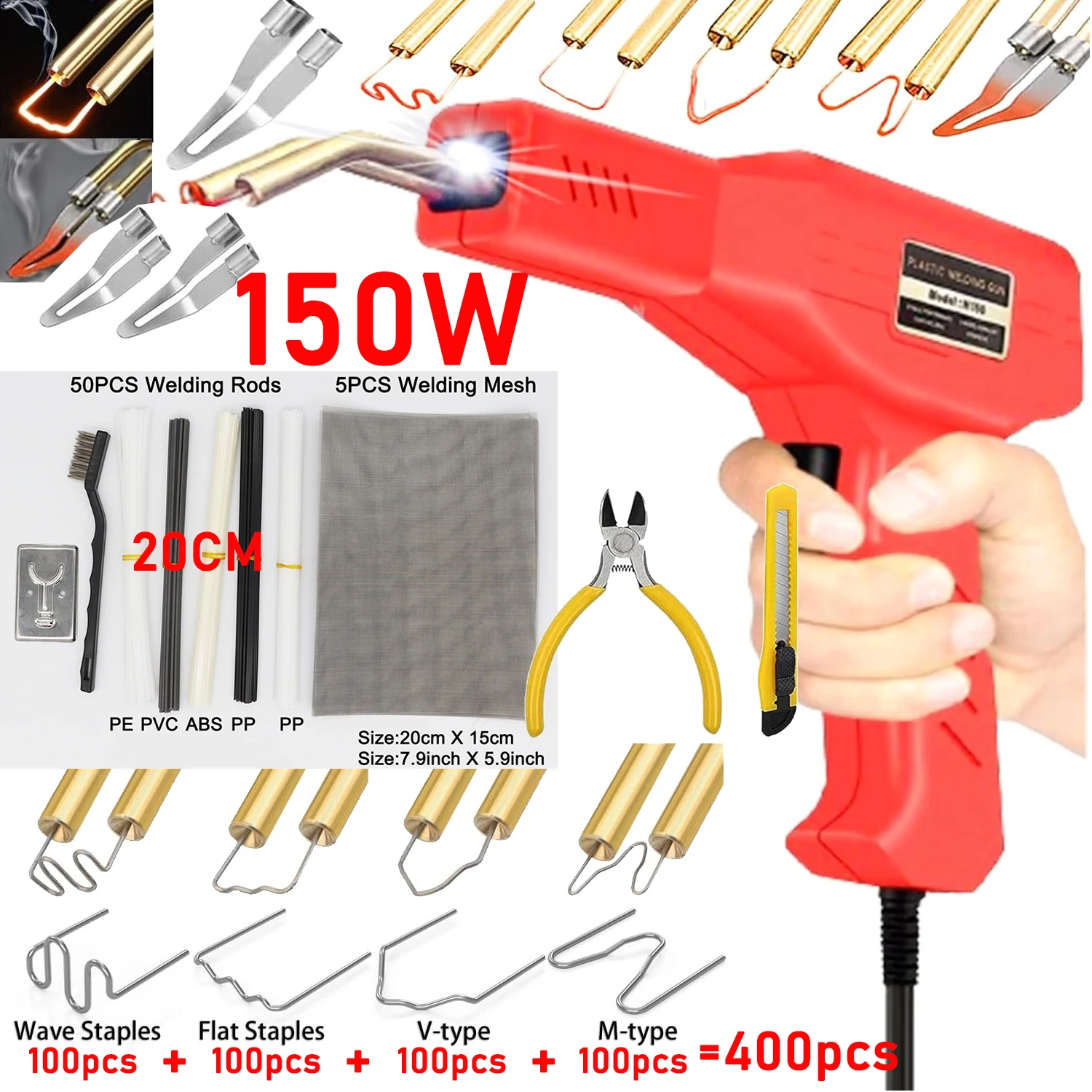 Saldatore di plastica aggiornato da 150W 2 in 1 Kit di saldatura in plastica saldatore di riparazione in plastica cucitrice a caldo bacchette per