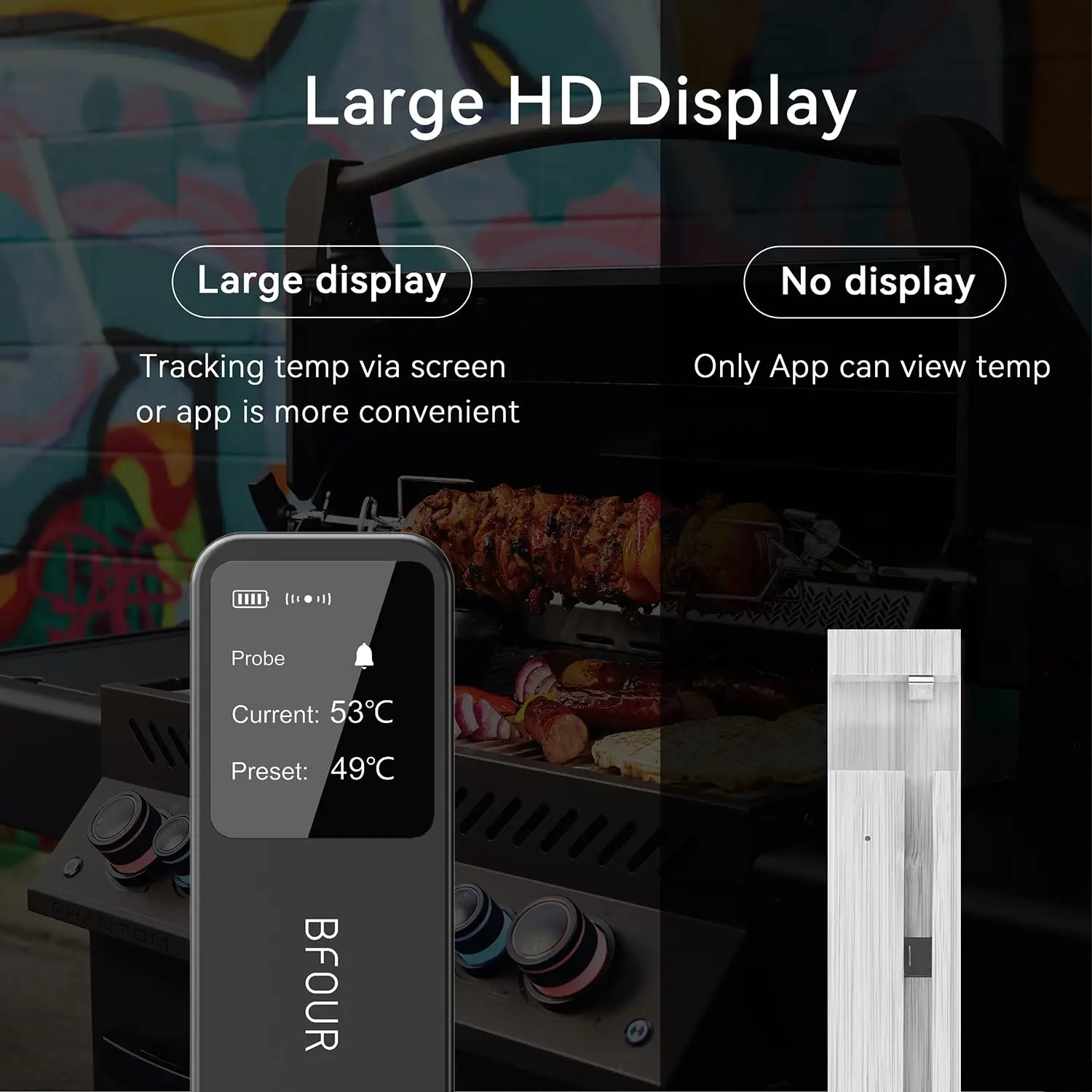 Digital Wireless Meat Thermometer with LCD, Bluetooth App Control, 524FT Range, Waterproof & 752°F Heat Resistant Probe for