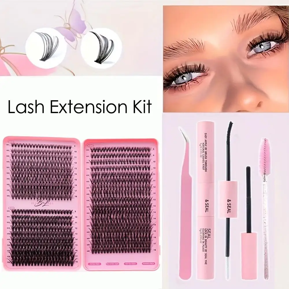 Diy kit de extensão de cílios segmentados clusters de cílios postiços, ligação e vedação removedor de cola pinça conjunto de ferramentas de maquiagem dos olhos
