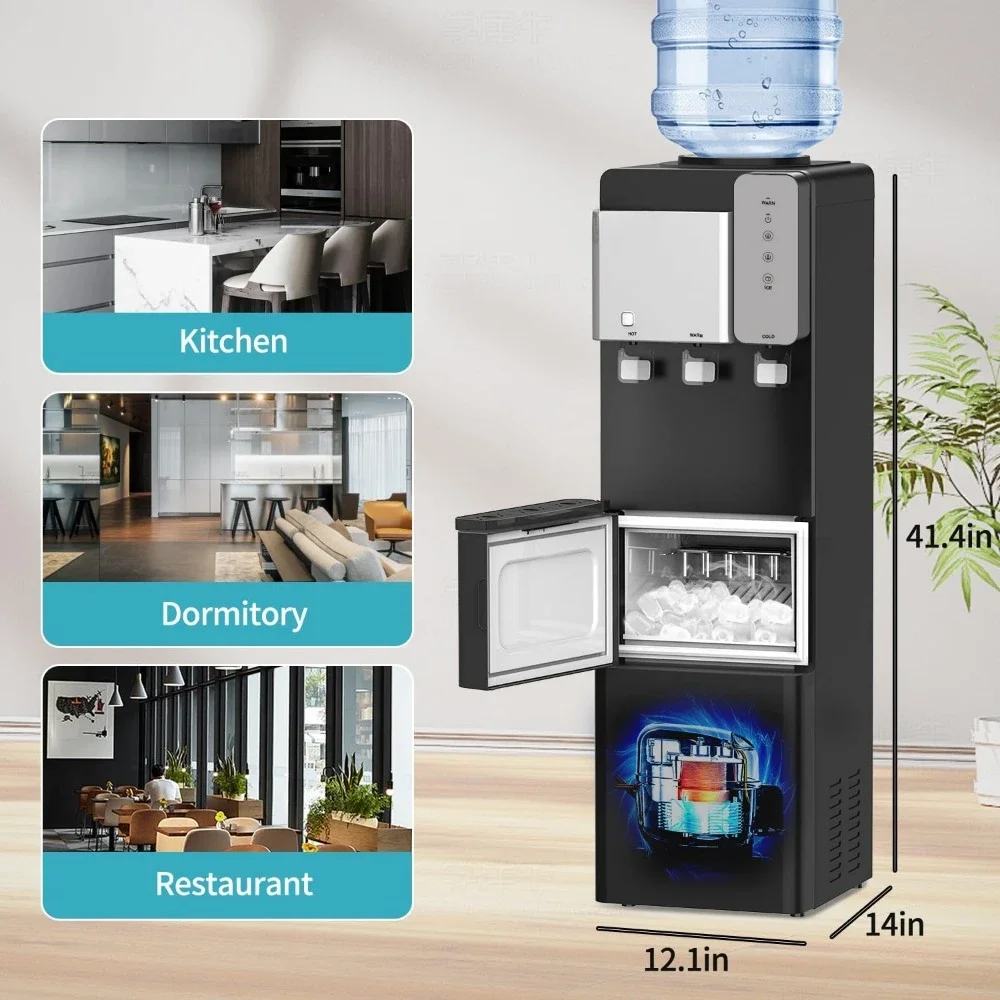 Dispenser air dengan pembuat es, Dispenser air 27lbs, pembuat es Harian & pasokan panas dingin, Dispenser air