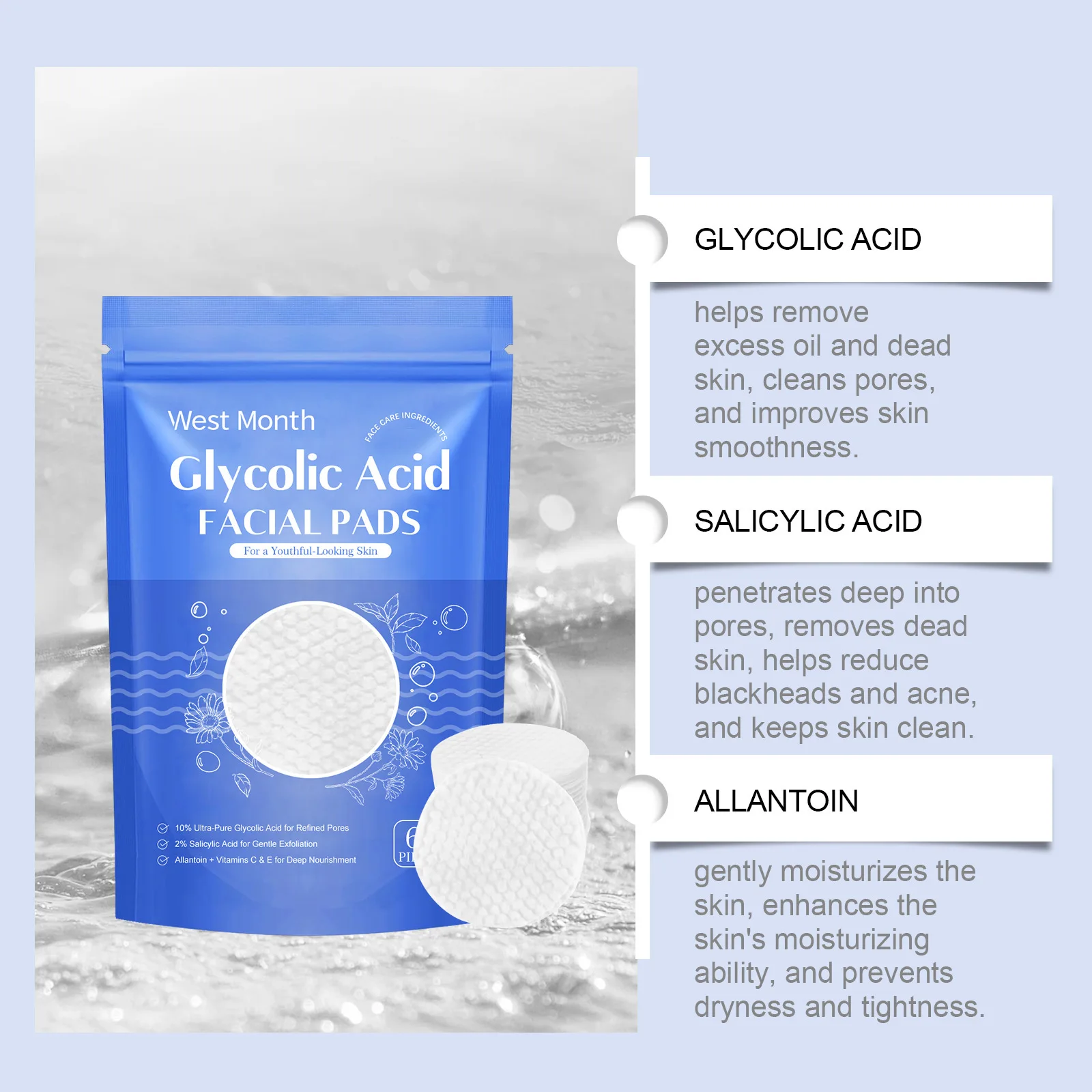 Glycolic Acid Cleansing Pads Acne Remover Brightening Moisturize Glowing Repair Oil Control Exfoliating Facial Sponges Skin Care