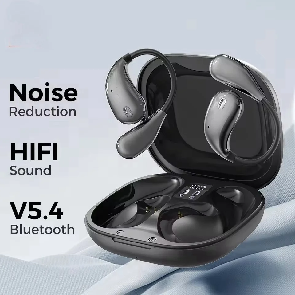 Wireless Bluetooth 5.4 Earphones Sports Headphones Stereo Bone Conduction Waterproof Earphone with LED Display Charging Case