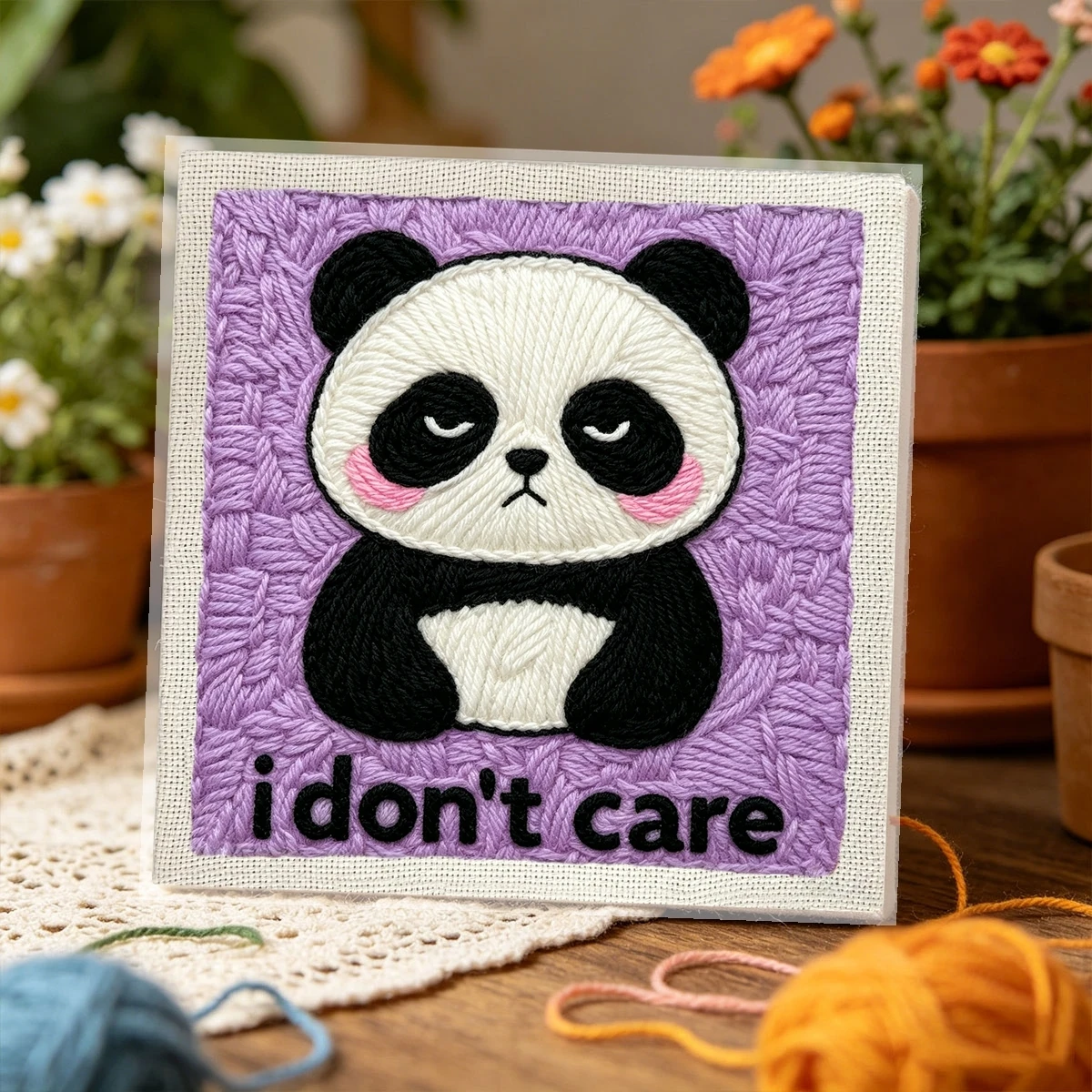 1 Set „I Don't Care Panda“ DIY-Stickset für Anfänger, Stick-Starter-Kit, Kreuzstich-Kunstgeschenk, Handarbeits-Bastelset – Detail 3