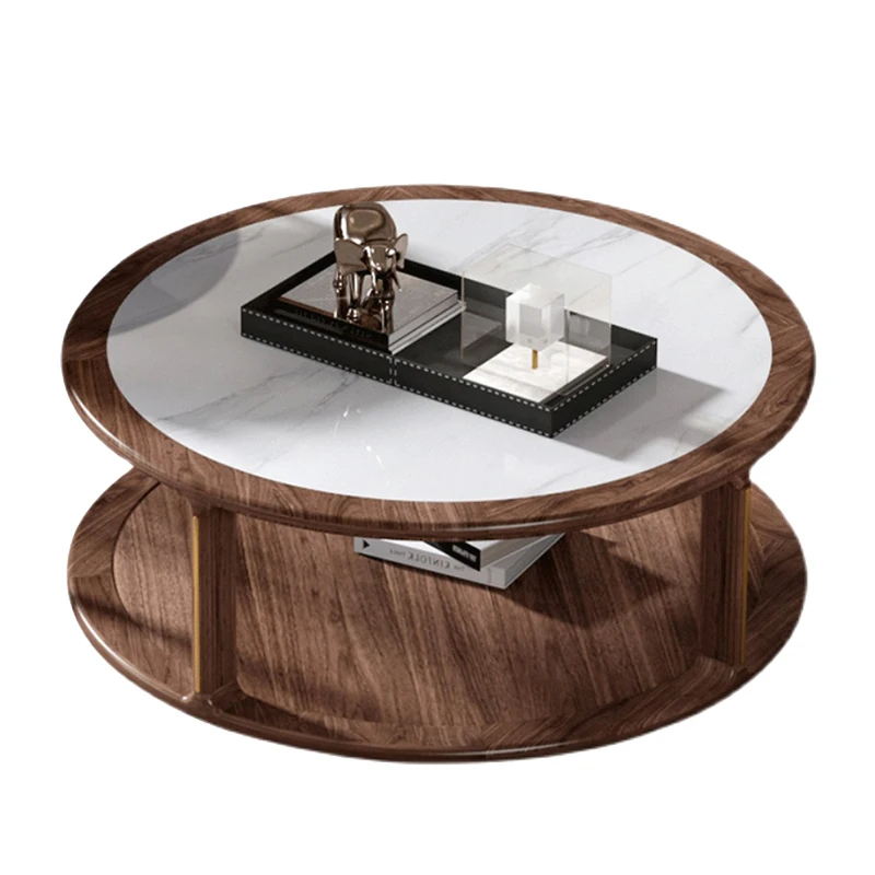 

Журнальный столик из каменной плиты для гостиной, круглый чайный столик из черного ореха, бытовой журнальный столик