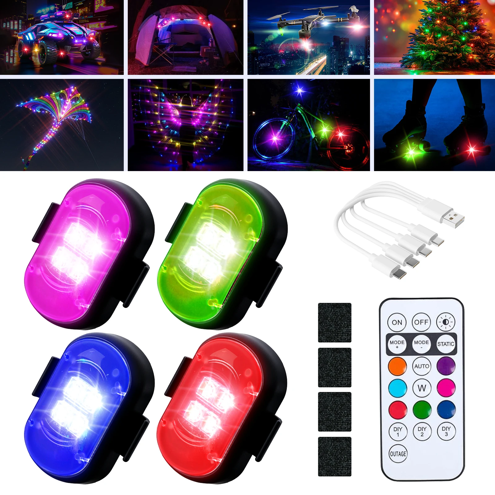 

Car Strobe Light Wireless Remote Control 8Color Remote Motorcycle Flash Led Anti-collision Warning Lamp Waterproof For Car Bike