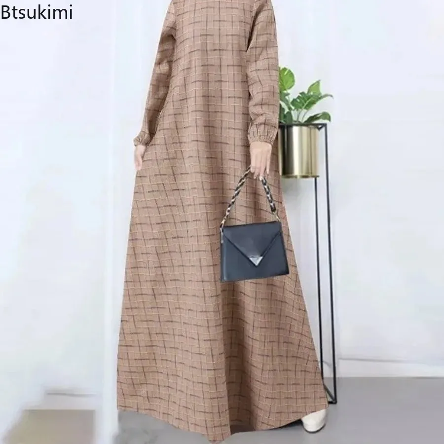 

2025 New Fashion Floral Printed Muslim Dresses Woman Long Sleeve O-Neck Dresses Elegant Party Sundress High Quality Vintage Robe