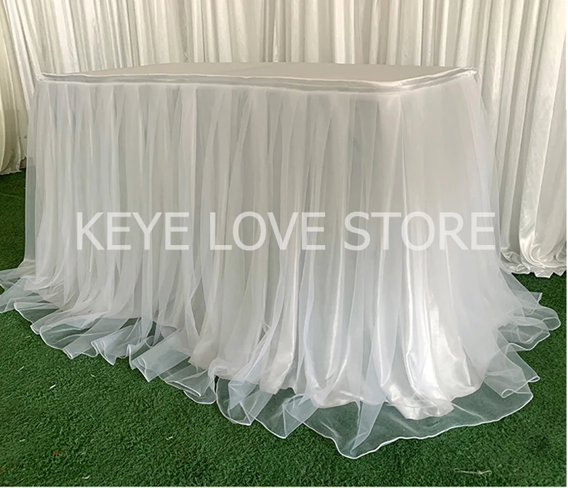 Chiffon Organza Ice Silk Table Skirting Double Layers Transparent Table Skirt Cloth Wedding Stage Party Event BirthdayDecoration