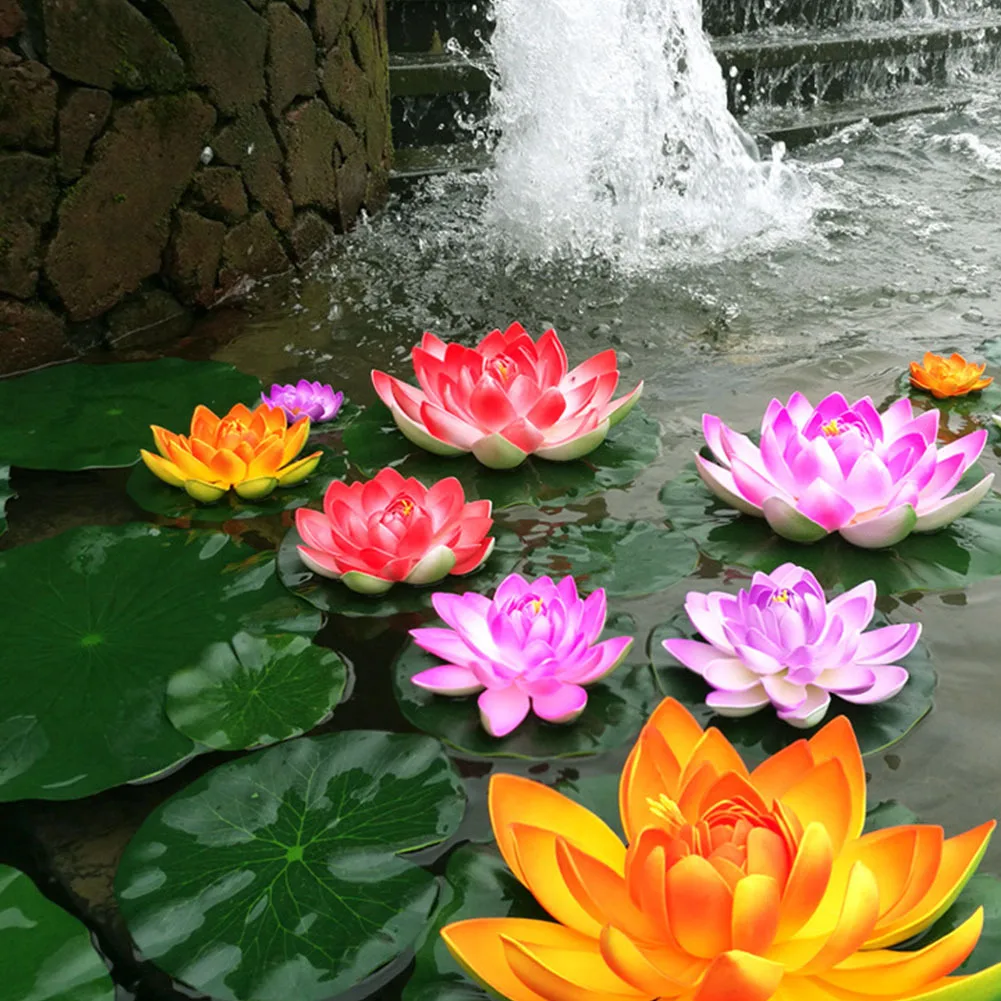 Decoración de superficie de agua con forma de loto flotante Artificial, 18CM, naranja, para estanque de piscina