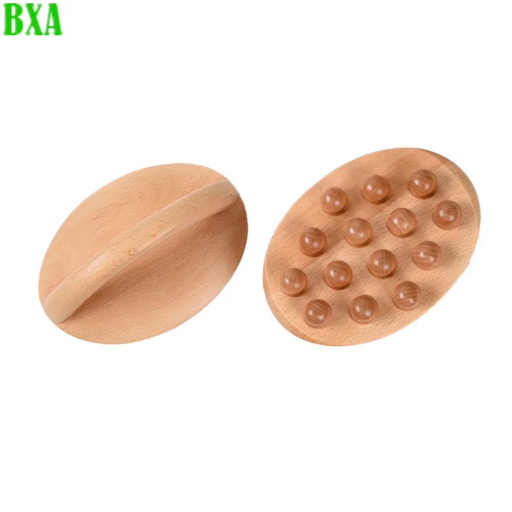 Natural Madeira Handheld Gua Sha Massagem Escova, Anti celulite Relaxamento Ferramenta, Raspagem Terapia SPA, 14 Beads, cintura, perna, corpo, Meridian