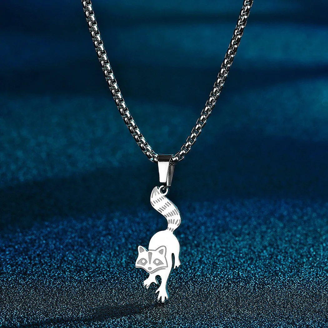 Stainless Steel Cute Pet Raccoon Pendant Charm Women\'s Necklace Fashion Accessories Jewelry Valentine\'s Day Gift Dropship