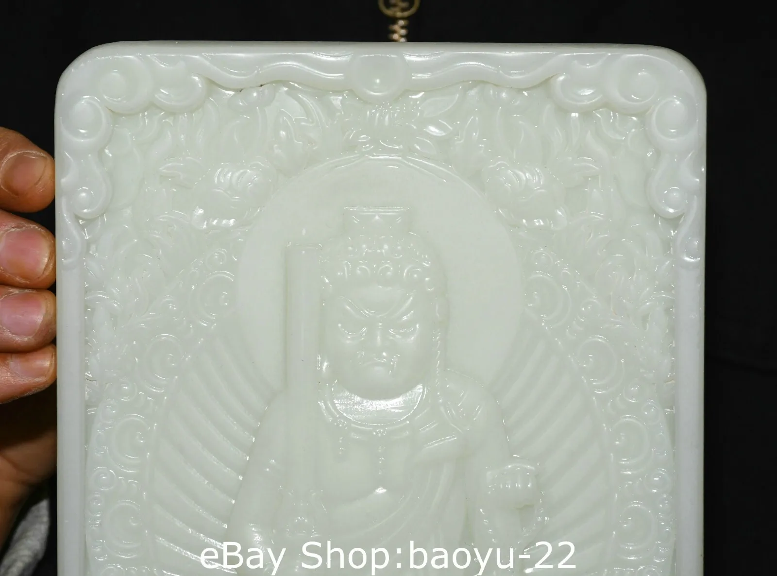 10'' Old Tibet White Jade Carved Fudo Myo-o、/ Acalanatha Buddha Screen Statue