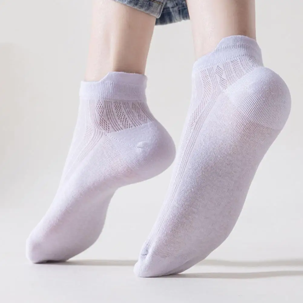 Cotton Boat Socks Breathable Anti-slip Women's Sports Socks with Mesh Hollow Out Design High Elasticity Soft for Comfort