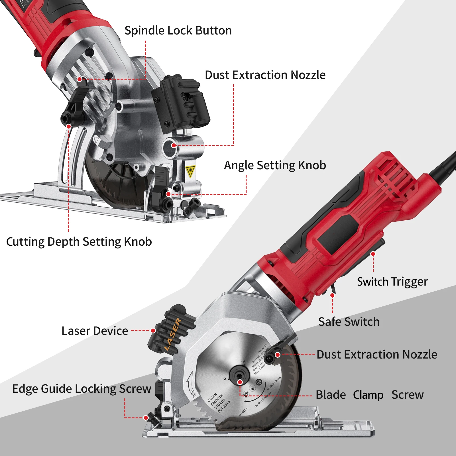 Mini Circular Saw 4.8 Amp Compact Circular Saw 3500RPM Electric Circular Saws Laser Cutting Guide for Wood Tile and Plastic Cuts