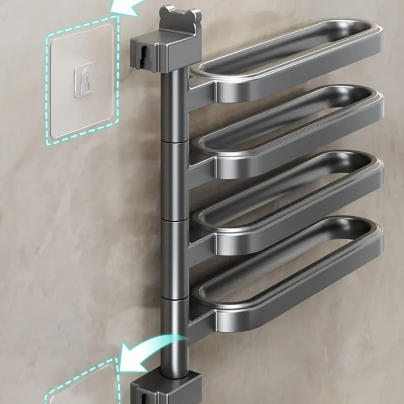

A58Z No-Drill Rotatable Multi-Bar Towel Rack For Bathroom- Bath Towel Storage Rack For Bathroom