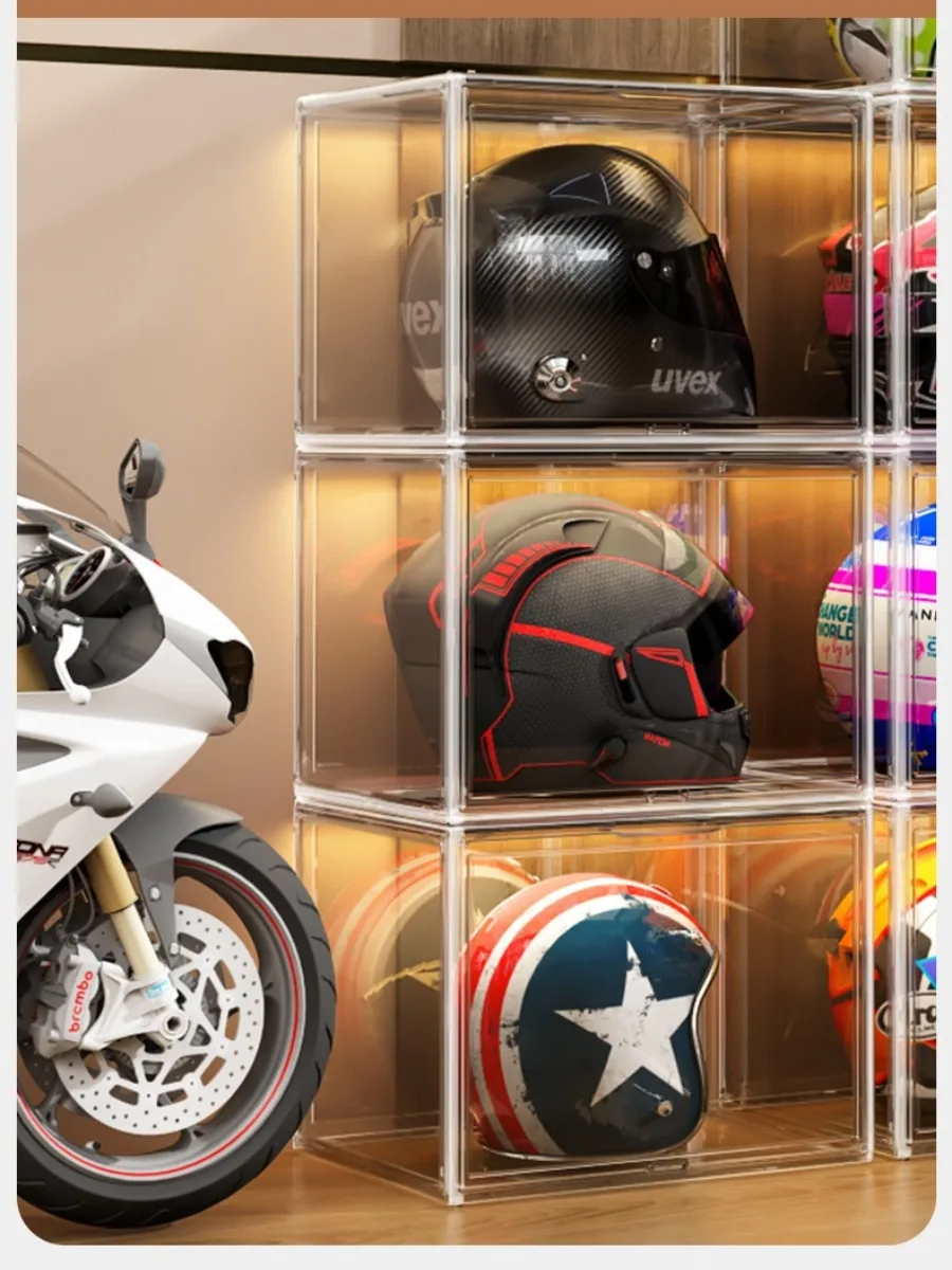 

Transparent Acrylic Motorcycle Helmet Storage Display Box Dust-proof Magnetic Cover Large Capacity Helmet Model Storage Box