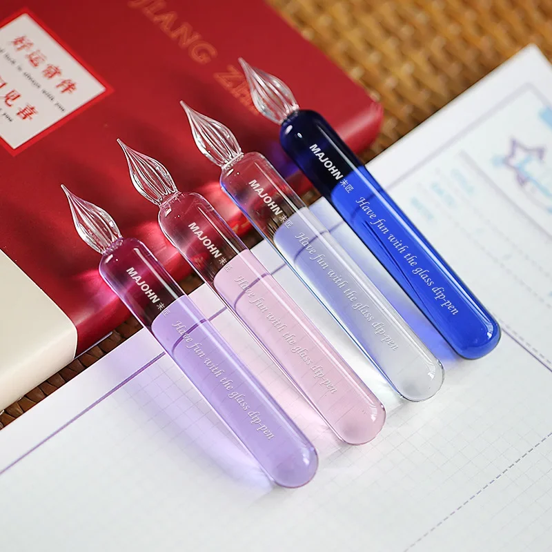 MAJOHN/Mojiang Stick Glass Dip Pen Color Ink Wash Pen Cup Set Gift Box Hand Tent Drawing Hook Line Flower Body English