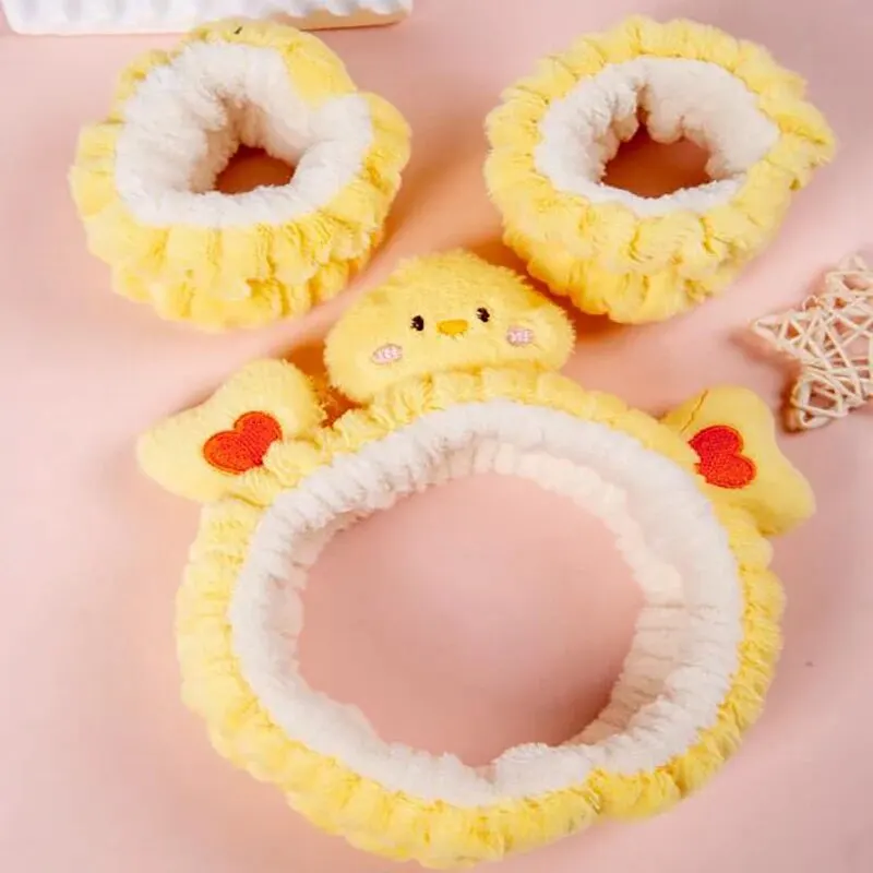 3pcs/set of Autumn and Winter Super Cute Super Cute Yellow Chicken Plush Hair Band Wash Face Pressure Hair Band for Daily Life