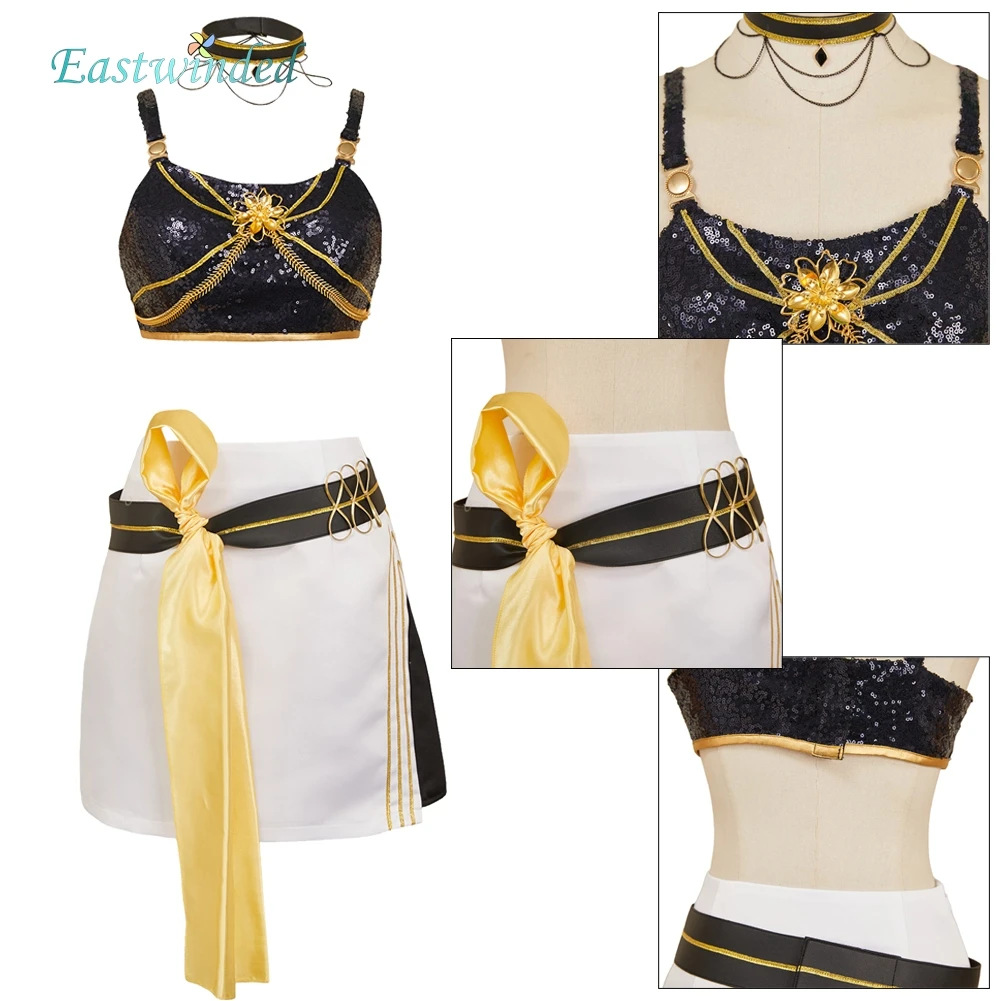 

Demon Hunter KPop Mira Cosplay Black Camisole Strap Top White Skirt Outfits Stage Performance Costume Halloween Clothing Suits
