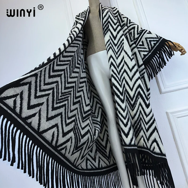 WINYI Winter Women Fringed cardigan abaya dubai luxury Coat Loose OverCoat Thick Warm Female winter outerwears long down dress