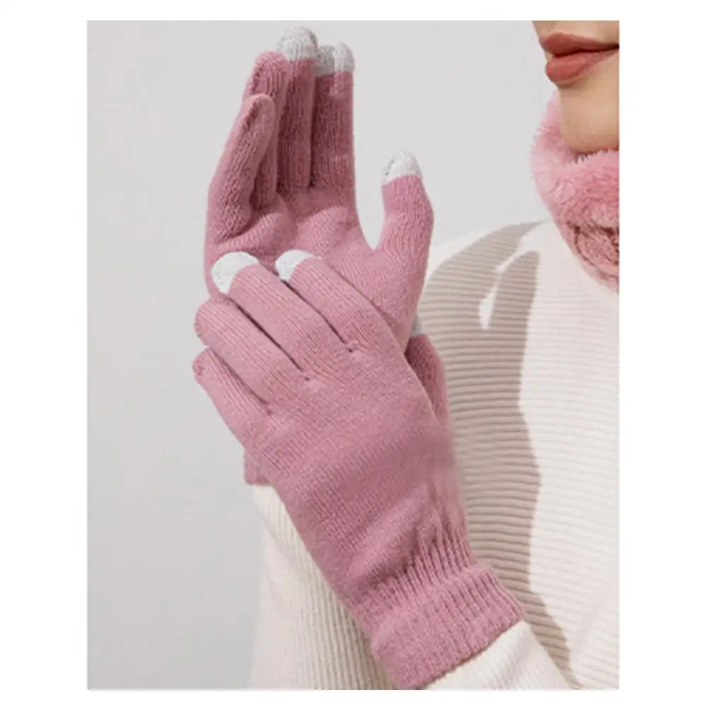 Set Sarung Tangan Syal Beanie Wanita Musim Dingin Modis Topi Beanie Tebal Rajut dengan Pom Penghangat Leher Hangat Cuaca Dingin