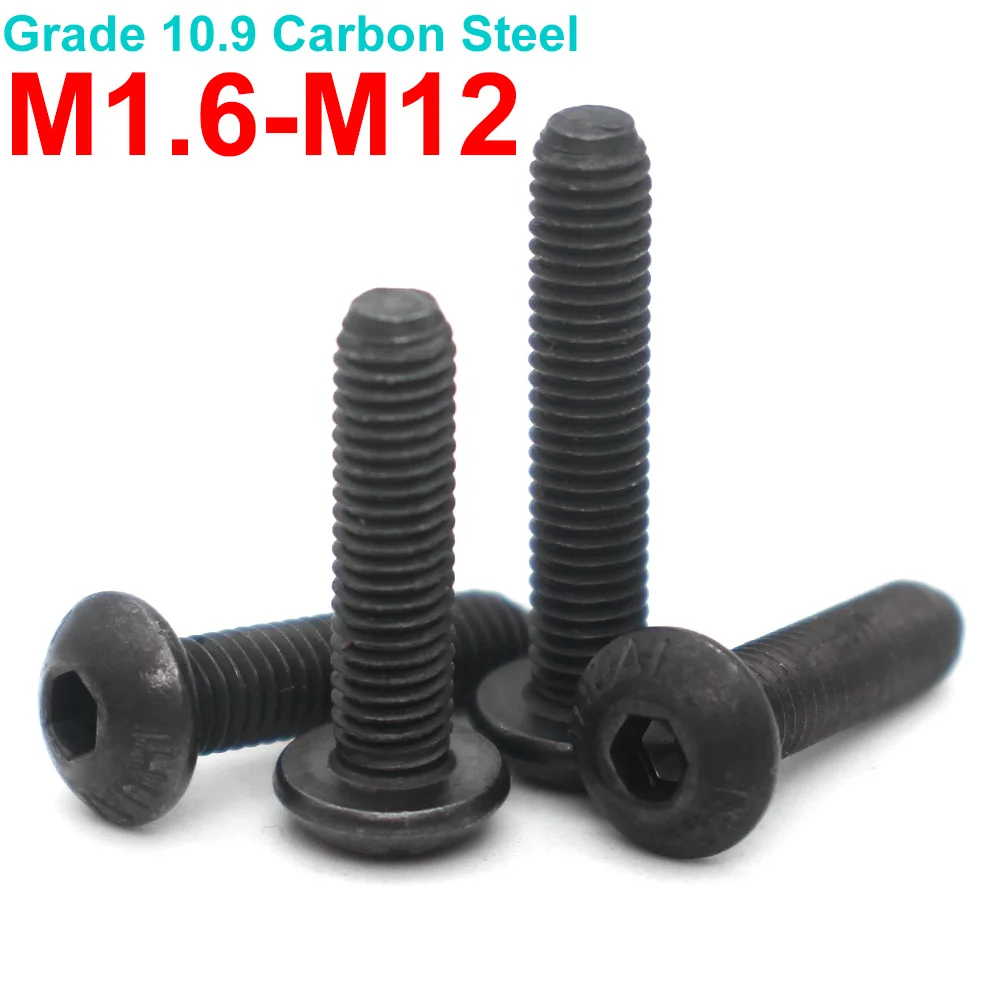 2-80PCS M1.6 M2 M2.5 M3 M4 M5 M6 M8 M10 M12 Grade 10.9 Black Alloy Steel Hex Socket Button Head Cap Screws Bolts High Strength
