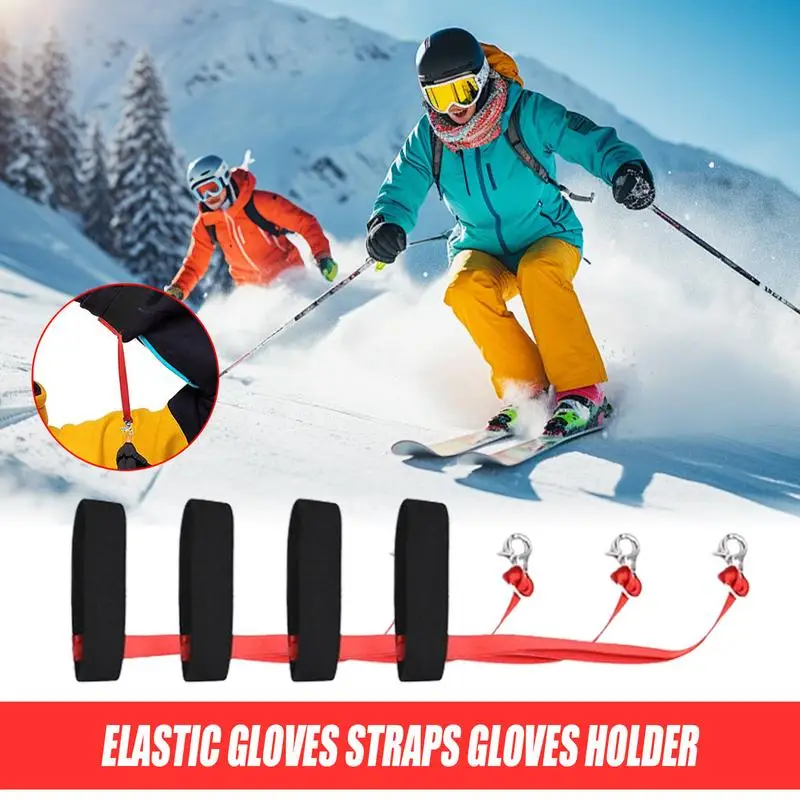 4Pcs Ski Gloves Safety Strap Elastic Ski Gloves Wrist Strap Winter Sports Gloves Leashs Holder Ski Accessory For Skiing