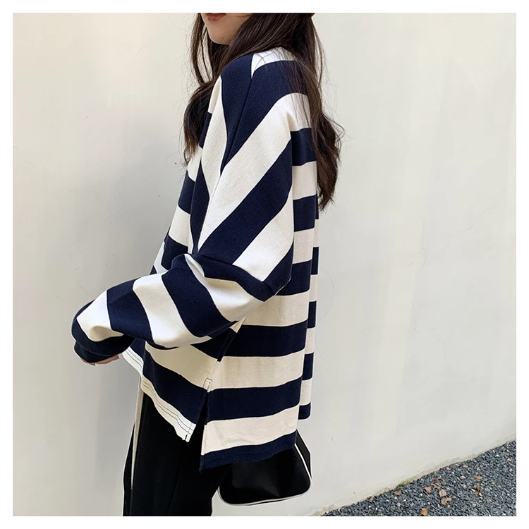 Striped Hoodie Women's Thin 2023 New Oversize Design Feeling Niche Loose Spring and Autumn Korean Style Top Sweatshirt