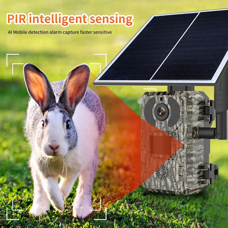 4MP 1440p Solar Power Hunting Trail Camera 4G SIM Card IP66 Waterproof  PIR Motion Detection Wildlife Camera IR Night Vision