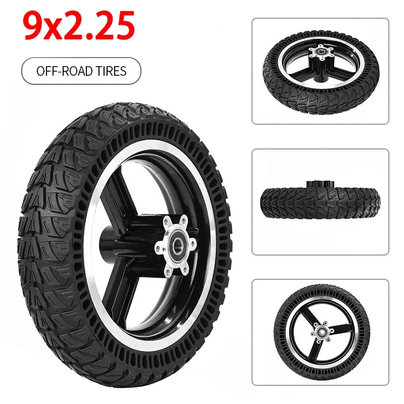 9x2.25 Front Tire with Hub for KUGOO M4 Electric Scooter Honeycomb Anti-Skid Tire Off-road Solid Front Wheel Replacement Parts