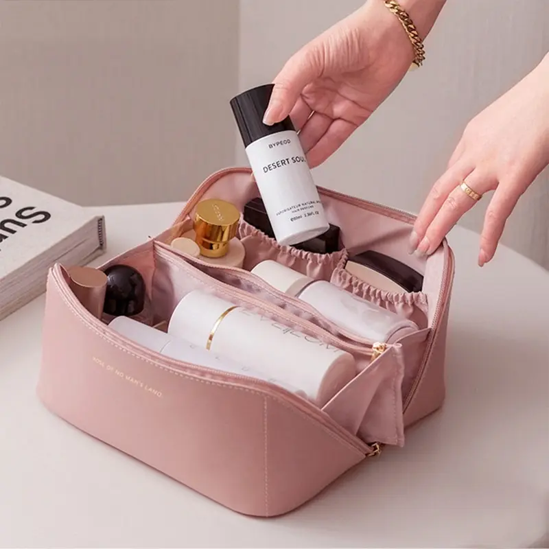 Large-Capacity Travel Cosmetic Bag Portble PU Makeup Pouch Women Waterproof Bathroom Washbag Multifunctional Toiletry Kit