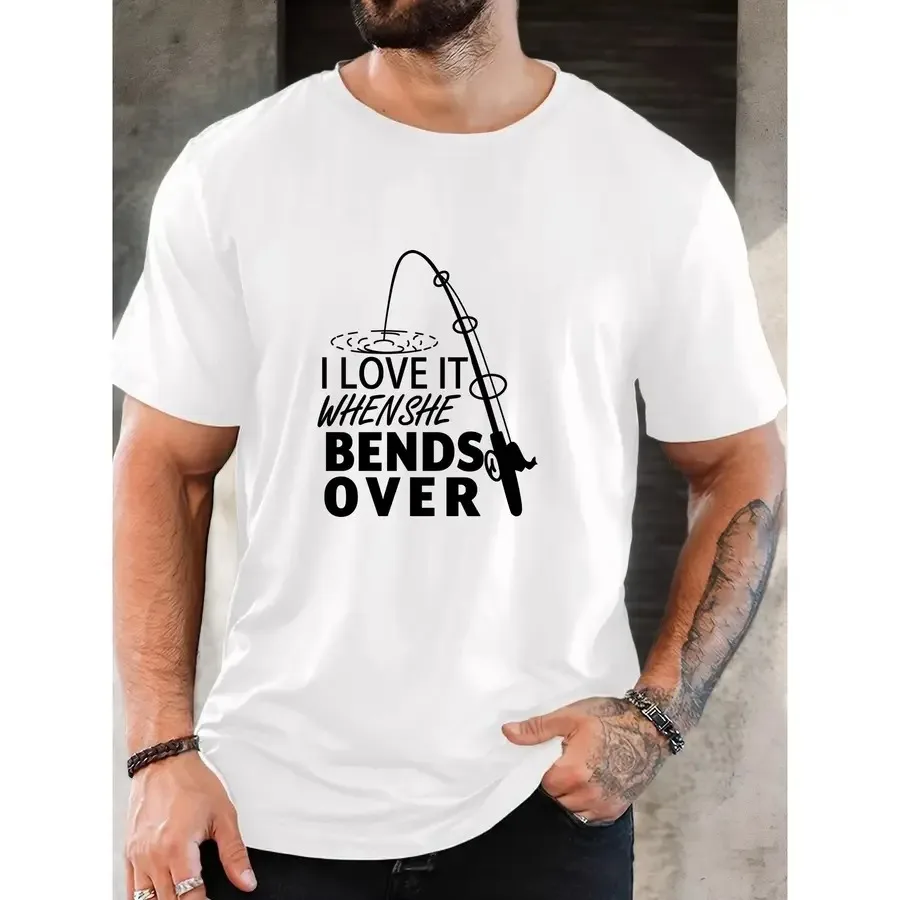 Men's Summer Breathable Pullover T-Shirt with Fun Fishing Print Casual Short Sleeve