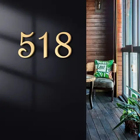 5cm Acrylic Gold Digital Doorplate Mailbox 3D Address Board Suitable for Home, Apartment, Hotel, and Hotel Digital Signage DIY