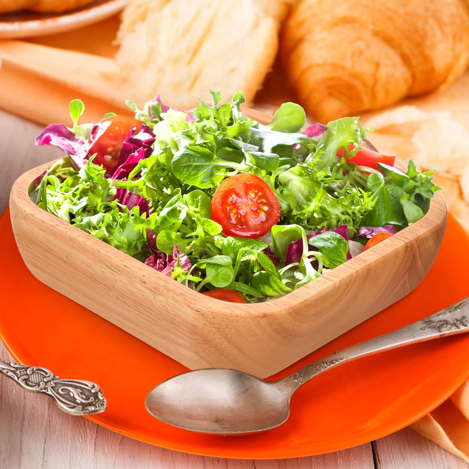 

Wooden Fruit Salad Bowl Rice Snack Serving Container Restaurant Tableware Smooth Natural Wood Material Square Shape