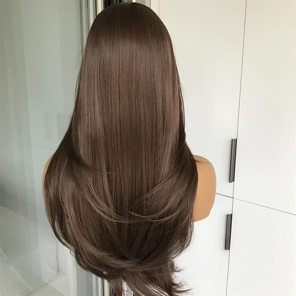 Soft Brown Straight Glueless Human Hair 5x5 Silk Base with Baby Hair HD Lace European Style Preplucked for Jewish Women view 4