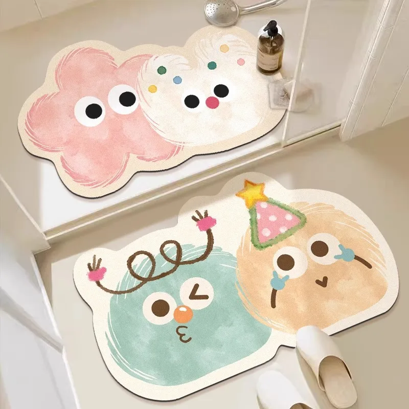 

Cute Cartoon Monster Bathroom Mat Playful Irregular Contour Soft Watercolor Texture Absorbent Non-Slip Quick Drying Mat