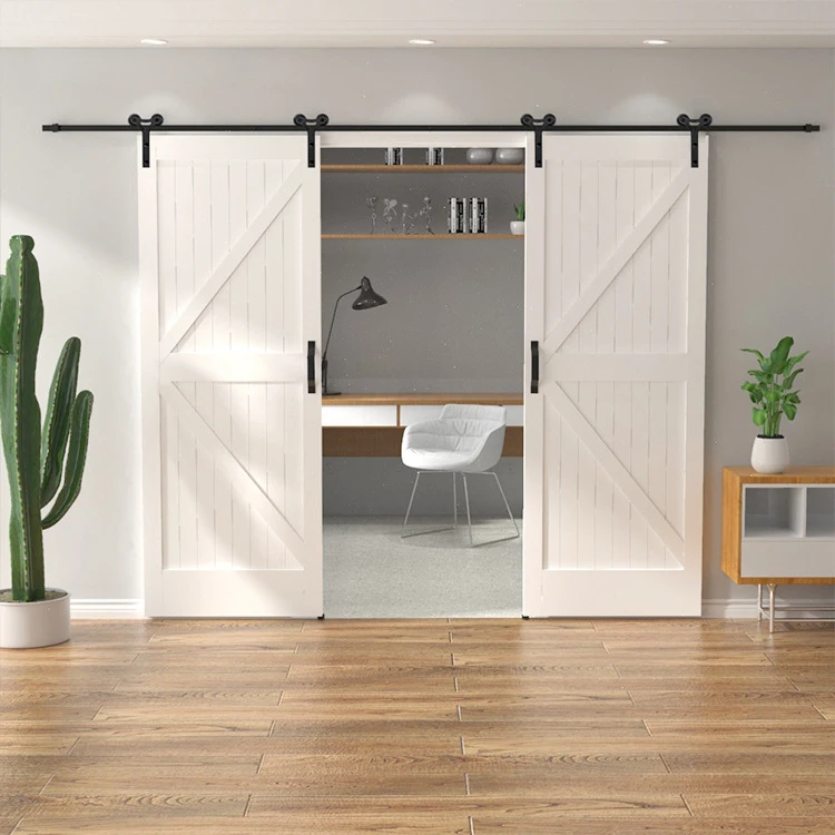 Modern Single Panel Sliding Barn Door with Installation Hardware Kits New Arrival Y-Shape Design Steel Brass Material view 5