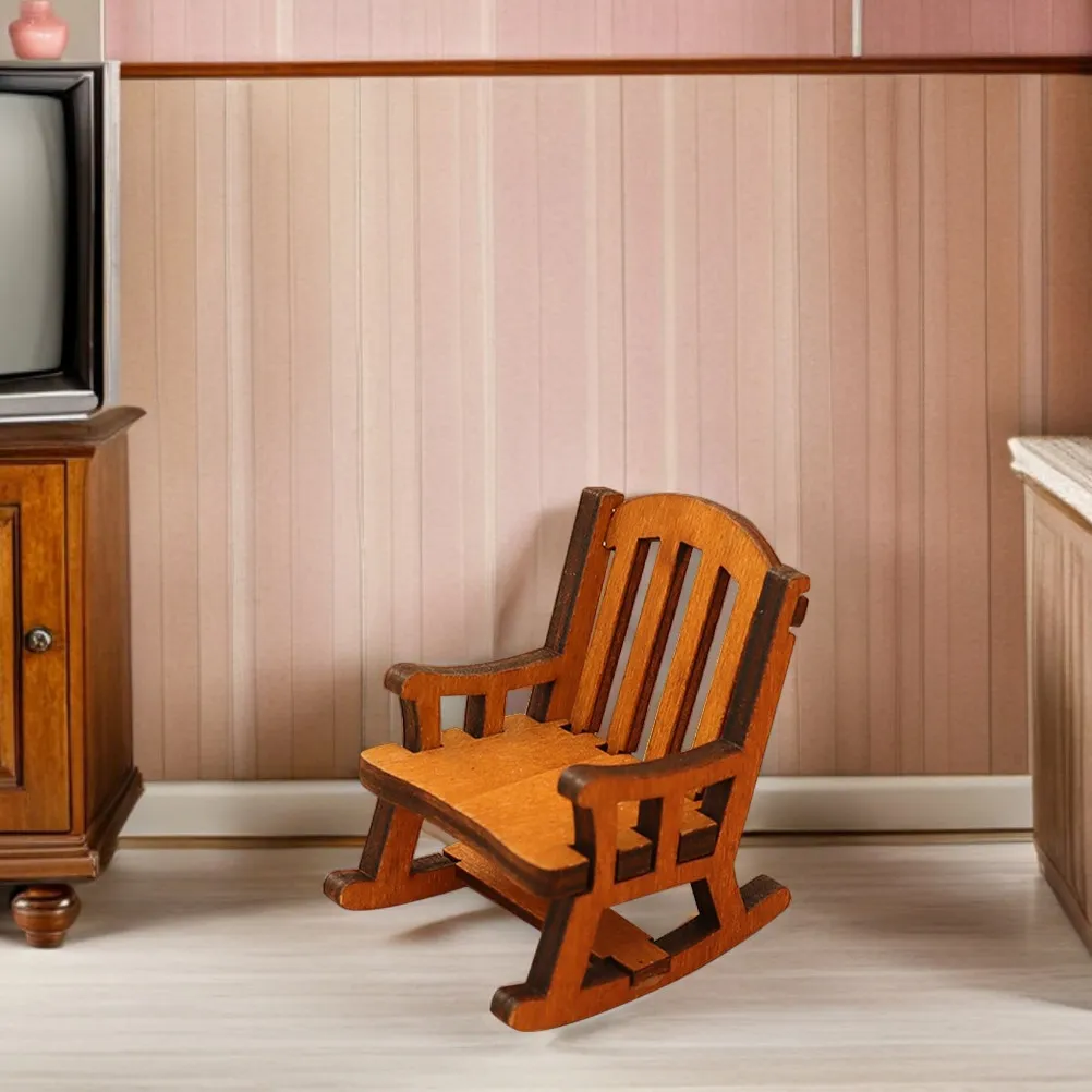 

3Pcs Micro Landscape Decoration Vintage Wood Mini Furniture Set with Rocking Chair Coffee Table for Dollhouse Miniatures DIY
