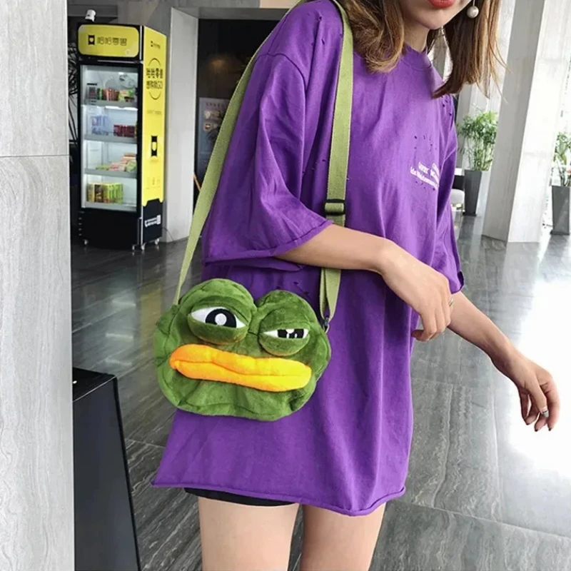 Green Frog Soft Plush Shoulder Bags for Girls Fashion Kawaii Large Capacity Funny Animal Cross-body Bags Kids Gifts Straddle Bag