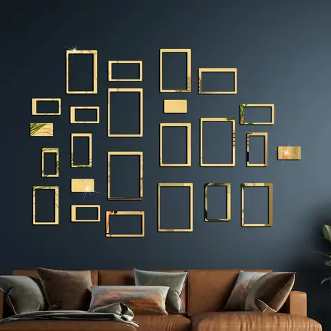 3D Acrylic Mirror Wall Sticker Rectangular DIY Self-adhesive Art Sticker Bedroom Living Room TV Background Wall Home Decoration