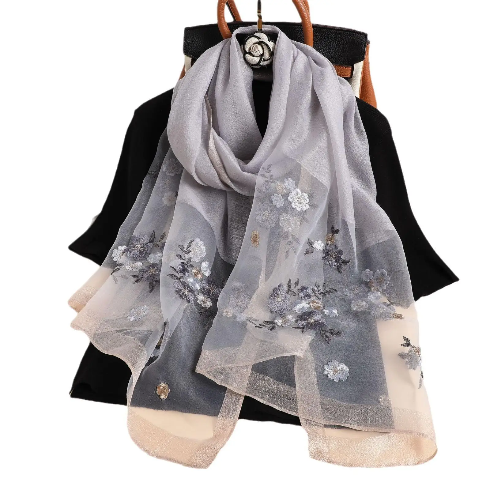 الحرير النساء وشاح شالات الصوف سيدة يلتف Bufanda الأزهار الباشمينا التطريز الأوشحة بالجملة الحجاب الصلبة طويلة الإناث باندانا