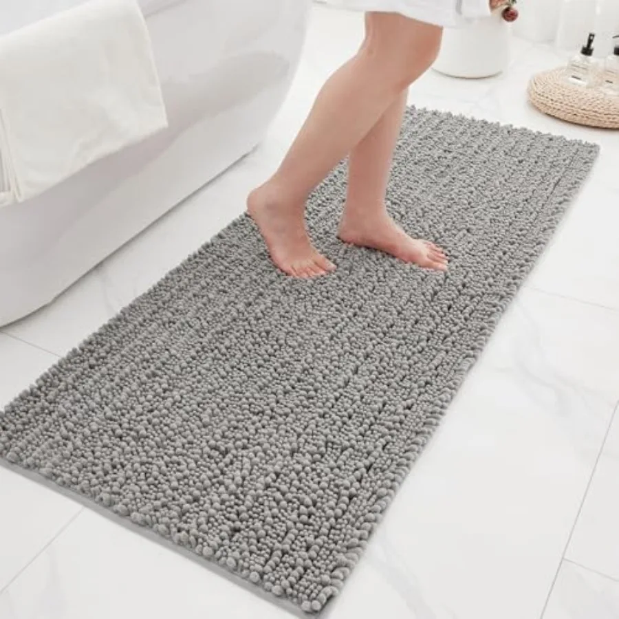 

Bathroom Rugs Non Slip Washable 44x24 Extra Thick Soft Chenille Absorbent Bath Mat High Density Barrier Non Slip Backing Quick
