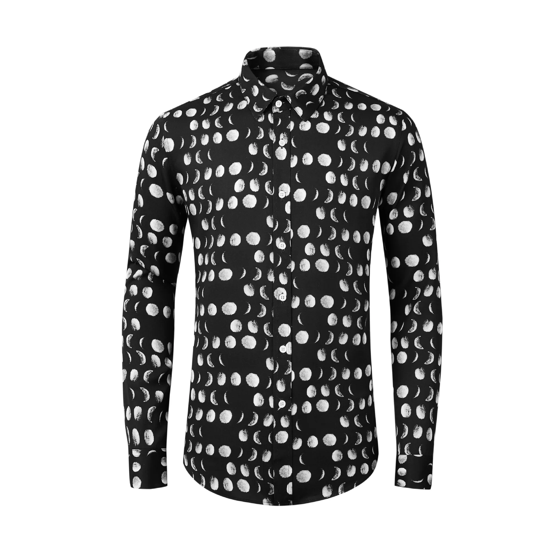 Autumn and Winter New Product Moon Pattern Digital Printing Tencel Material Non ironing Combined Men's Shirt